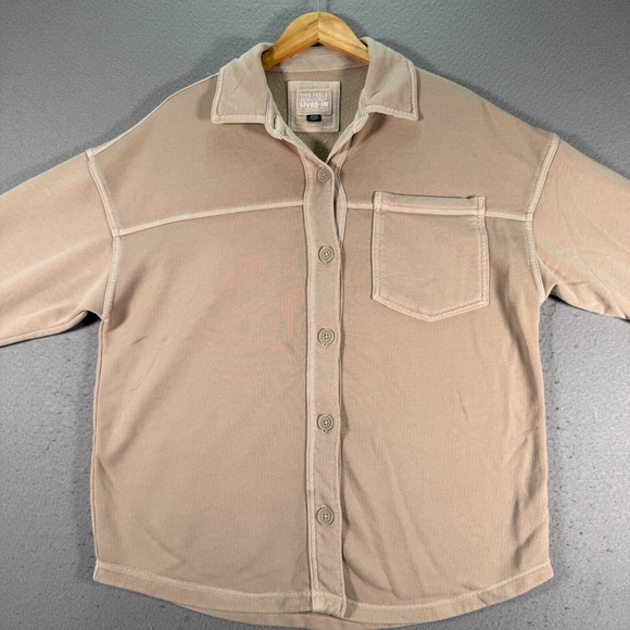 American Eagle Lived In Button Up Top Womens Medium Beige Oversized Overshirt - Picture 3 of 13